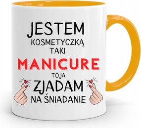 Sárga Bögre Kozmetikusnak Reggelire, fényképes nyomattal