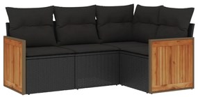 4 részes fekete polyrattan kerti ülőgarnitúra párnákkal