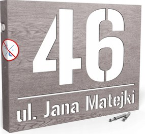 Megvilágított Házszám Tábla Cím Szám 40x30 cm Fa Szerkezet