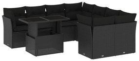 9 részes fekete polyrattan kerti ülőgarnitúra párnákkal