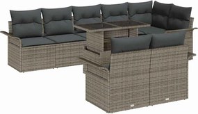 vidaXL Kerti Kanapé Szett párnával 9 pcs Szürke Poli rattan