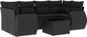 vidaXL 7 részes fekete polyrattan kerti ülőgarnitúra párnával