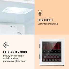 Klarstein Beersafe L Quartz, hűtőszekrény, 47 liter, 2 polc, panoráma üvegajtó, fehér