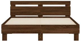 barna tölgy színű ágykeret fejtámlával és LED-del 150x200 cm