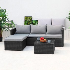 Avenberg CALYPSO Rattan sarokgarnitúra - fekete/ világosszürke