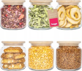 Üveg Élelmiszer Tároló Edény Szóródó Árunak Fa Fedővel 500ml x6