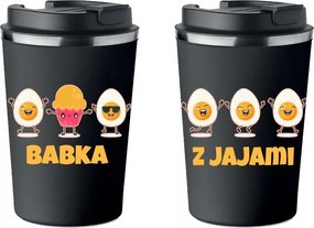 Prémium Termo Bögre fekete ajándék Vicces Lándzsás útifű tojással KT_533_cz