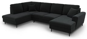 Fekete bársony kinyitható tárolóhelyes sarokkanapé (bal oldali-U alakú) Kyoto – Cosmopolitan Design