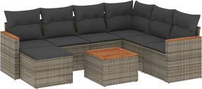 vidaXL 8 részes szürke polyrattan kerti ülőgarnitúra párnákkal