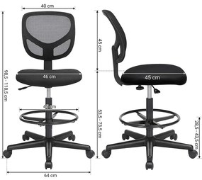 Hálós Irodai szék, forgó szék ülésmagasság 55-75 cm, Fekete