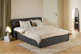 Sötétszürke kárpitozott ágyneműtartós franciaágy ágyráccsal 160x200 cm Calvi – Actona