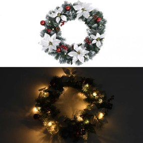 Zöld pvc karácsonyi koszorú led-lámpákkal 60 cm