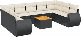 vidaXL 10 részes fekete polyrattan kerti ülőgarnitúra párnákkal