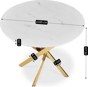BALI üveg asztal 100 cm fehér márvány/arany