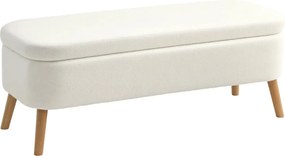Tárolópad, pad 65 literes tárolóhellyel, kaucsukfa, 120 x 42 x 45 cm, krémfehér