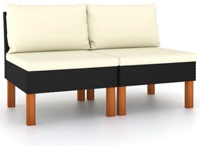 2 db polyrattan és tömör eukaliptuszfa középső kanapé