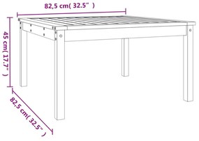 fekete tömör fenyőfa kerti asztal 82,5 x 82,5 x 45 cm