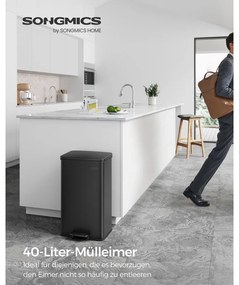Konyhai szemetes 40L, nagy pedálos kuka fedéllel, 15 szemeteszsák mellékelve, fekete