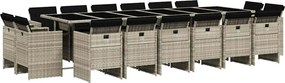 vidaXL 17 részes szürke polyrattan kerti étkezőgarnitúra párnákkal
