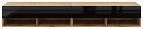 TV szekrény 280 cm 2 ajtós Wotan tölgy / fekete magasfény színkombinációban – DERBY