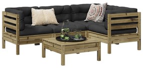 vidaXL 5 részes impregnált fenyőfa kerti ülőgarnitúra párnával