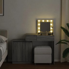 szürke sonoma LED-es fésülködőasztal 115 x 37 x 110,5 cm