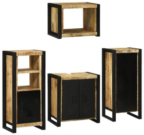 Fürdőszoba bútor szett tárolóval 4 pcs Barna Tömör Mangófát