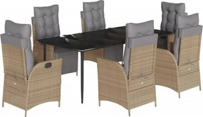 vidaXL 7 részes vegyes bézs polyrattan kerti étkezőgarnitúra párnákkal