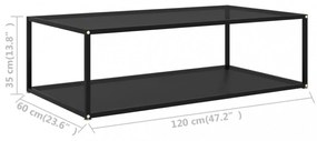 fekete edzett üveg dohányzóasztal 120 x 60 x 35 cm
