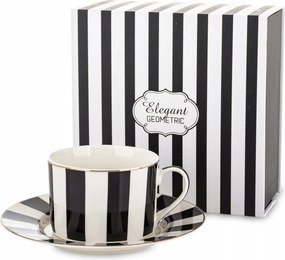 Csésze Aljjal 220 ml Elegáns Fehér Fekete Csíkos Elegant Geometric
