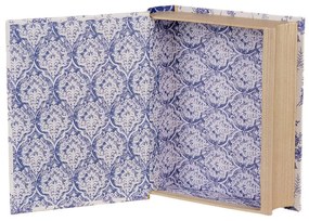 Könyv alakú karton tároló doboz vintage stílusban 17x14x5 cm kék virágos