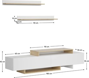 Nappali fal, fehér/artisan tölgy, MILONA
