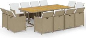 vidaXL 13 részes bézs polyrattan kerti étkezőgarnitúra párnákkal