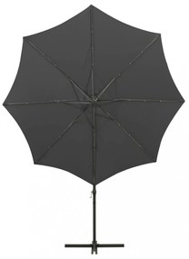 antracitszürke konzolos napernyő rúddal és LED-fényekkel 300 cm