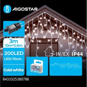Aigostar - LED kültéri karácsonyi fényfüzér 200xLED/8 funkció 13x0,6m IP44 hideg fehér