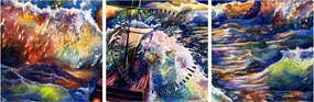 Kép - Hajó az óceán hullámain, aquarel (órával) (90x30 cm)