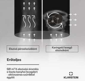 Klarstein Beretta Premium Smart, sziget páraelszívó, 544 m³/h, alkalmazás, elszívás/légkeringetés, LED, aktívszenes szűrő