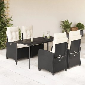 5 részes fekete polyrattan kerti étkezőgarnitúra párnákkal