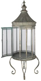 Antikolt fém lantern vintage ívelt lábazaton 103 cm