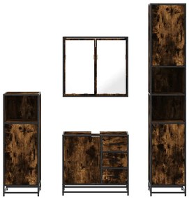 4 részes füstös tölgy színű szerelt fa fürdőszobai bútorszett