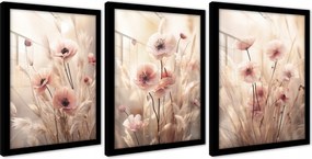 Poszterek Boho Fű Virágok A Falon Fekete Keretben Képek 3 Részes 43x99