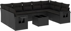 vidaXL 10 részes fekete polyrattan kerti ülőgarnitúra párnákkal