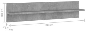 2 db betonszürke forgácslap fali polc 80 x 11,5 x 18 cm
