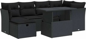vidaXL 7 részes fekete polyrattan kerti ülőgarnitúra párnával