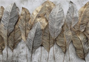 Fotótapéta Levelek Beton Arany Szürke Falra Hálószoba Nappali 300x210