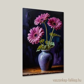 Lila gerbera csokor vázában – elegáns prémium falikép 40x60cm