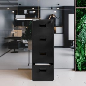 Fém irattartó szekrény, 4 fiókos SARA V4, 460 x 1320 x 620 mm, fekete