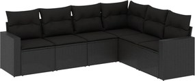 vidaXL 6 részes fekete polyrattan kerti ülőgarnitúra párnákkal