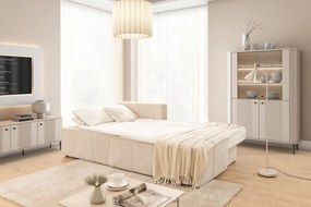 Solvero Mini bal oldali sarokkanapé ágyneműfunkcióval - világos bézs Tilia 01 plüss