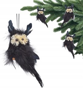 Fekete Bagoly Madár Madarak Karácsonyfadísz Díszek Karácsonyfára Akasztható 14cm